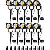 SUNVIE Low Voltage LED Landscape Lights Spot Lights with Connectors 10 Pack | Outdoor 12V Waterproof Super Warm White 900LM Garden Yard Lights Wall Tree Flag Low Voltag Spotlight (Require Transformer)
