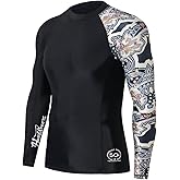 HUGE SPORTS Men's Swim Shirts Long Sleeve UPF 50+ Rash Guard Sun Shirts UV Sun Protection