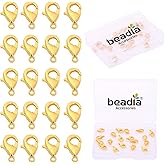 BEADIA 18K Gold Plated Lobster Clasps Non Tarnish 10mm 20pcs for Jewelry Making Findings