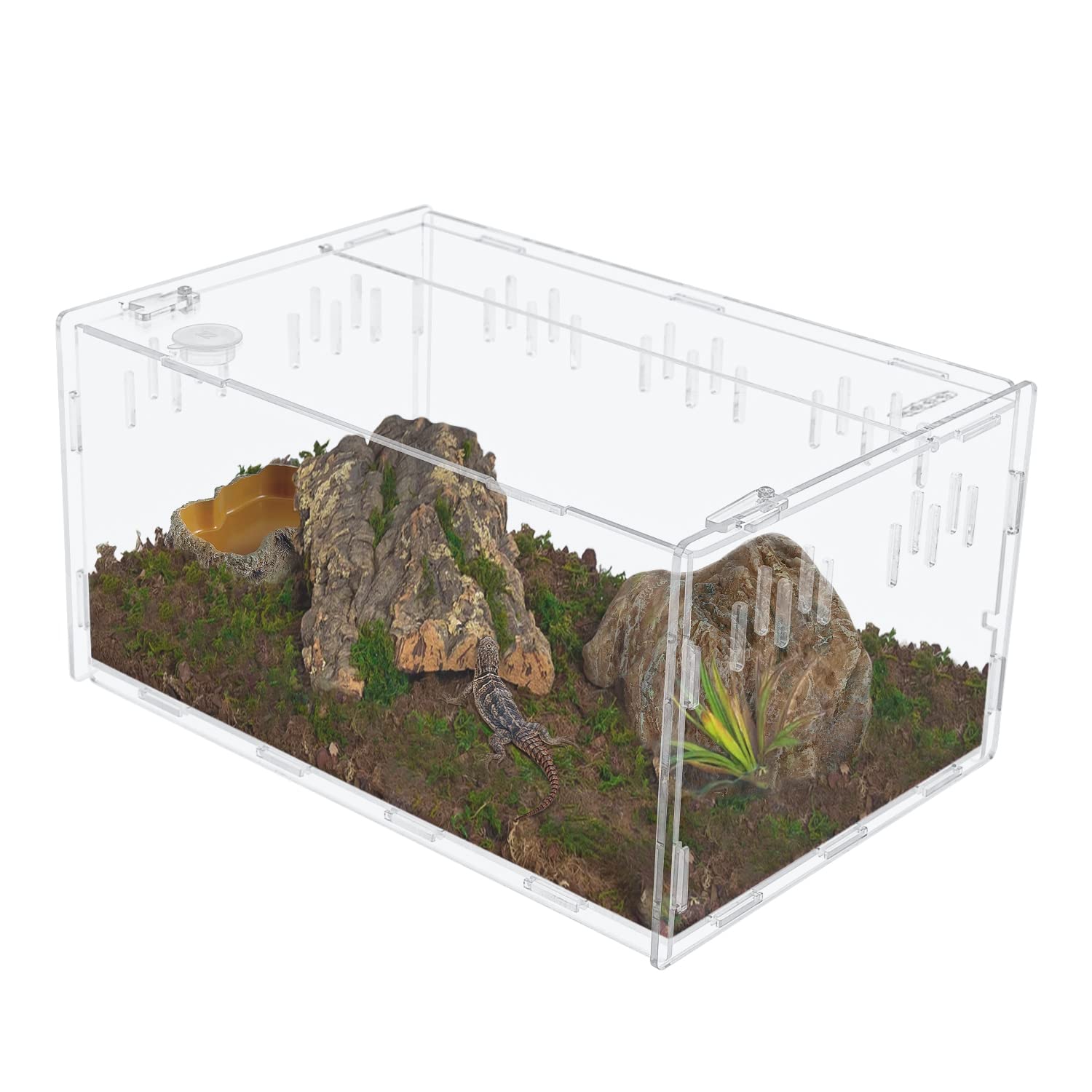 aleawol Large Reptile Feeding Box 29x20x15cm, Transparent Acrylic Terrarium Reptile Habitat Breeding Box Insect Feeding with Vents Anti-Escape Design for Pet Snake Lizard Spider Frog