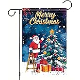 Saoplasa Christmas Garden Flag 12x18 Inch Santa Claus Decorating Christmas Tree Merry Christmas Outdoor Yard Porch Lawn Banner for Holiday Seasonal Home Decor