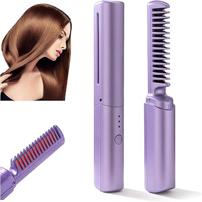 Lonnalee Rechargeable Mini Cordless Hair Straightener Brush 2-in-1 Negative Ion