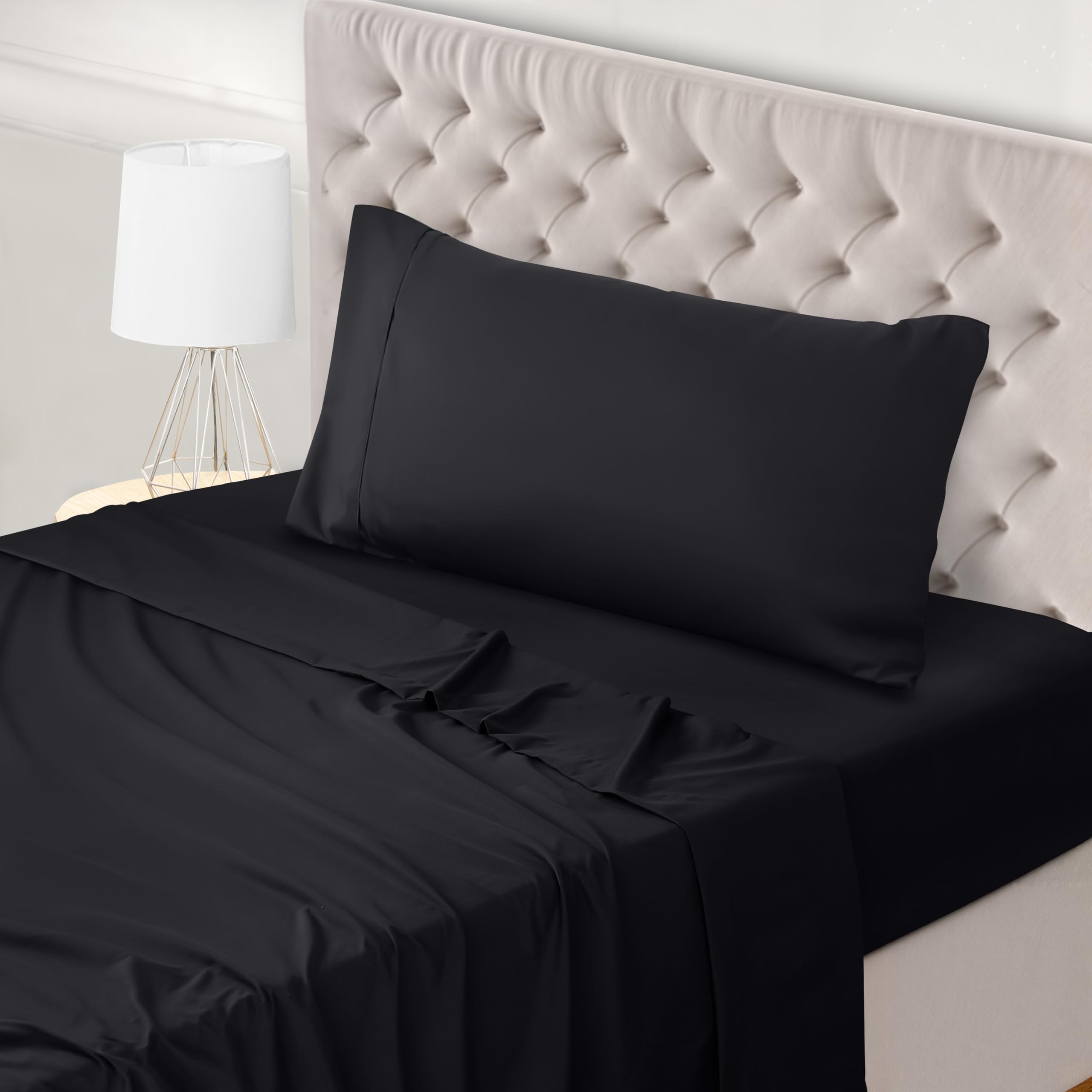 Utopia Bedding Bed Sheet Set Single, Black, 3 Piece – Fitted Sheet, Flat Sheet with 1 Pillow Case 50x75 – Wrinkle, Shrinkage and Fade Resistant – Oeko-Tex Certified, Polyester Microfiber Fabric
