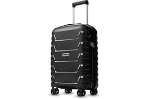 LUGGEX Carry On Luggage 22x14x9 Airline Approved Spinner Wheels - Polypropylene Lightweight Luggage Expandable - Effortless Elegance, High Bounce (Black, 20 Inch)