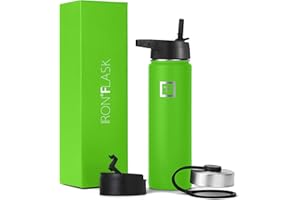 IRON °FLASK Iron Flask Sports Water Bottle - 22 Oz, 3 Lids (Straw Lid), Vacuum Insulated Stainless Steel, Hot Cold, Modern Double Walled, Simple Thermo Mug, Hydro Metal Canteen (Kiwi Green)