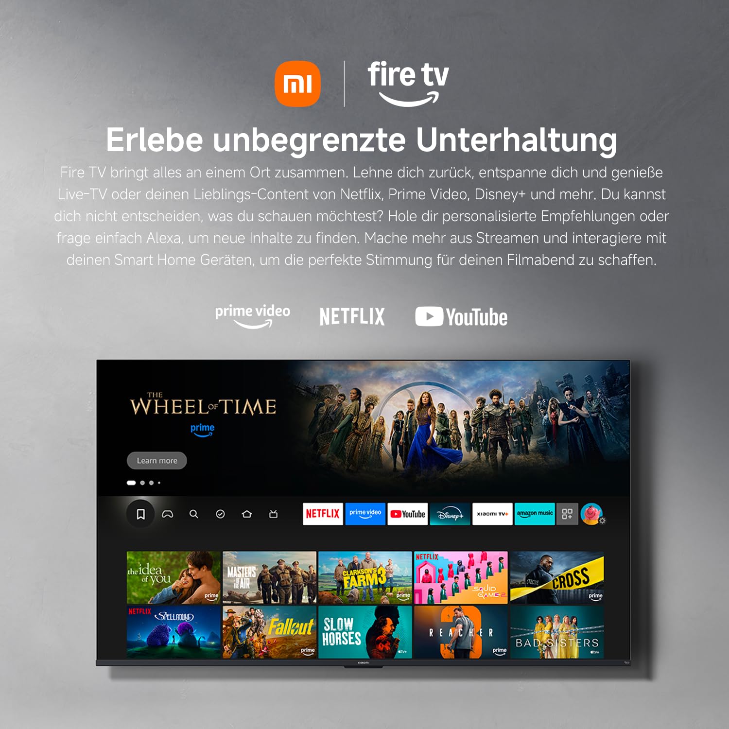 Xiaomi TV F Pro 65(165 cm), 4K UHD QLED, Smart TV, Fire OS8, Triple Tuner DVB-C/S/S2/T/T2,HDR10+,60Hz mit 120Hz Game Boost Mode, MEMC,Sprachsteuerung mit Alexa,2GB+32GB,Kompatibel mit Apple AirPlay 8