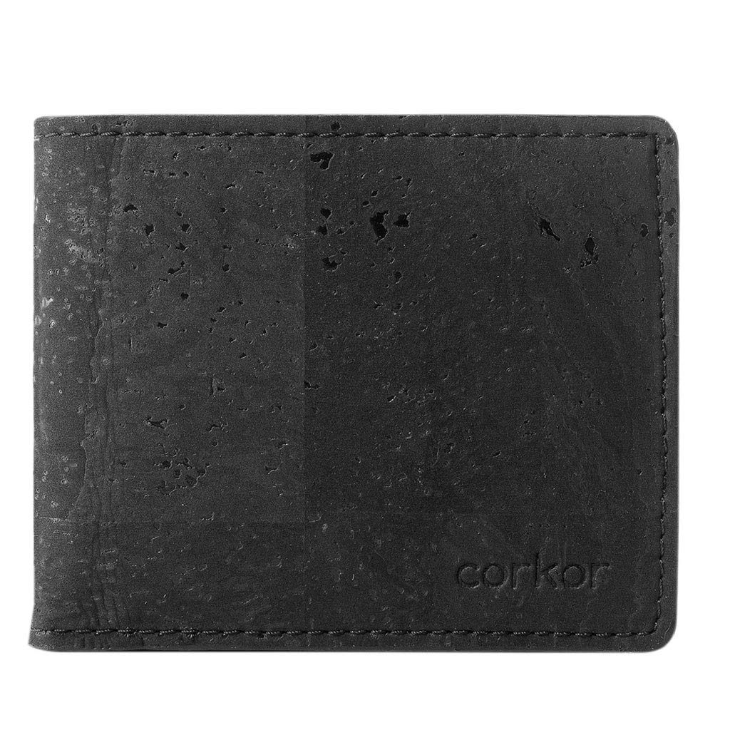 Corkor Cork Wallet 2 ID Window Passcase - Vegan Cruelty Non Leather Bifold - Black - S