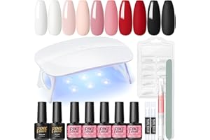 PEACECOLOR Gel Nail Polish Kit with U V Light, 5 Colors Gel Polish Kit All Seasons Soak Off with Base Top Coat 50PCS Nail Tips Glue Complete Manicure Tools Gifts for Women Salon DIY