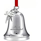 2025 Christmas Ornaments Bell Ornament with Red Ribbon Annual Christmas Tree Decoration Angel Bell Ornament with It's a Wonderful Life(Silver It's a Wonderful Life)