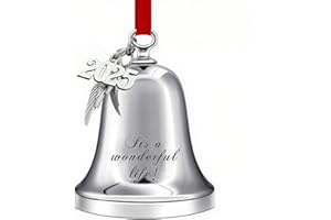 MUEEU 2025 Christmas Ornaments Bell Ornament with Red Ribbon Annual Christmas Tree Decoration Angel Bell Ornament with It's a Wonderful Life(Silver It's a Wonderful Life)