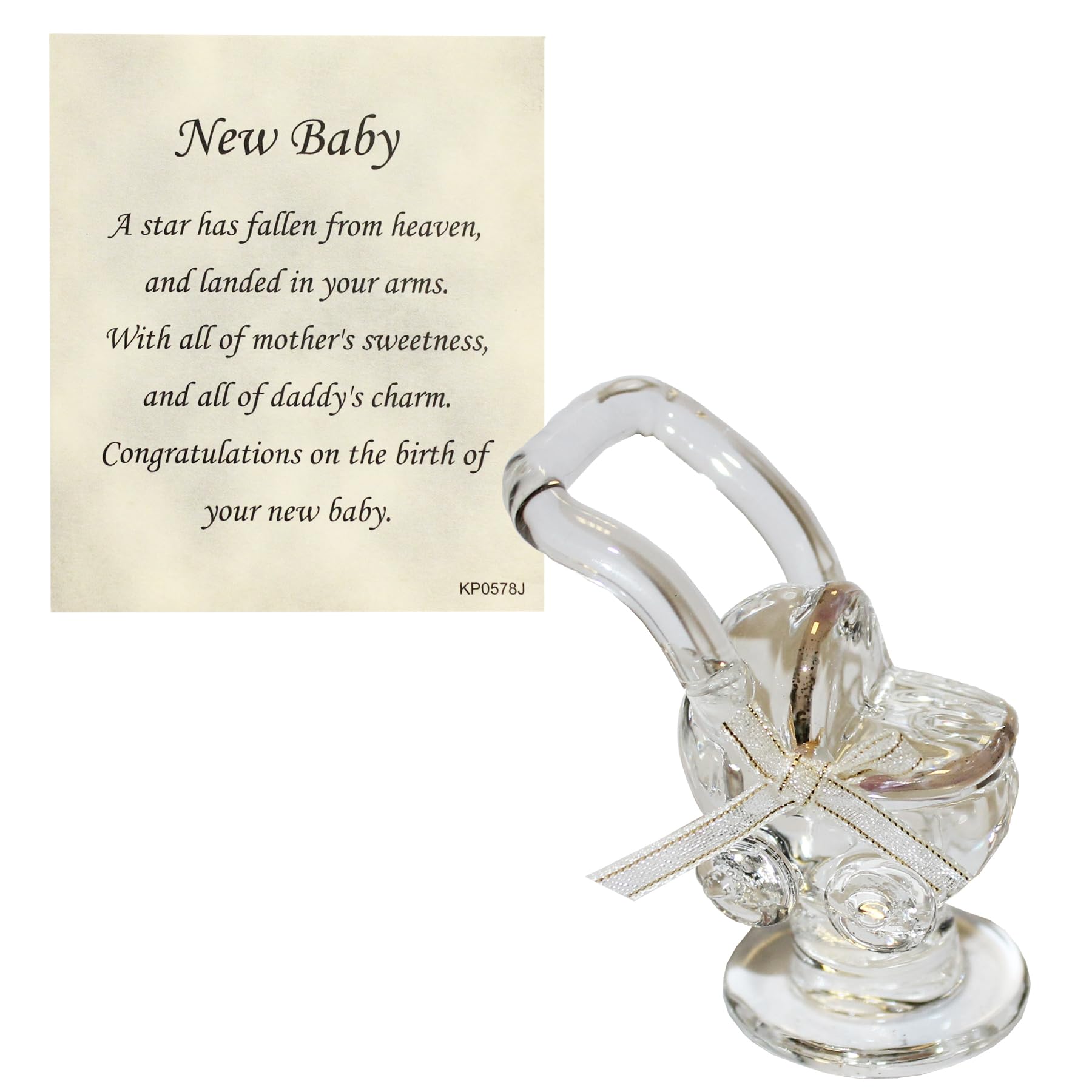 Widdle Gifts New Baby Glass Pram Ornament in Gift Box with Poem, Decor, Heart-warming verse, Crystal Glass Figurines in Box