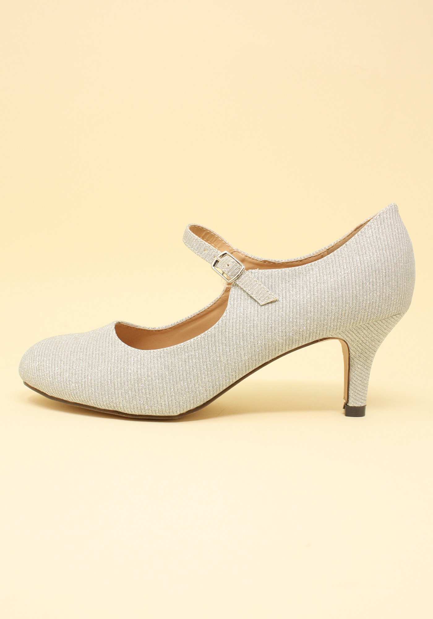 Chase & Chloe Women's Retro KONA-2 Mary Jane T-Strap Low Pump Heel (6.5, Silver Glitter) - Image 4