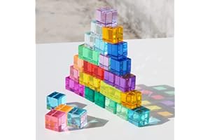 KOAICS Rainbow Crystal Acrylic Cubes Children Learning Color Light Shadow Toy, Stacking Gem Blocks Sensory Building Blocks for Kids(32PCS)…