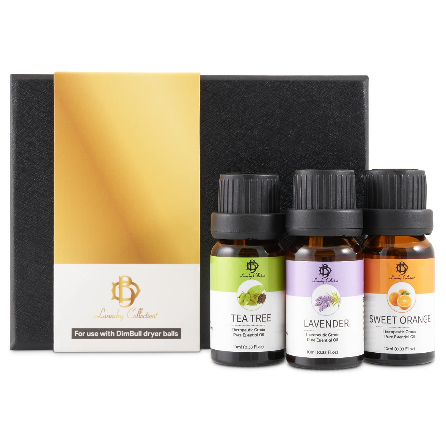 DimBull Laundry Essential Oil Set – 3 x 10ml Lavender, Tea Tree & Sweet Orange, Therapeutic Grade, Gift Set for Laundry & Aromatherapy