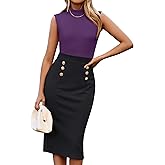 GRACE KARIN 2025 Women's Lightweight Mock Neck Business Work Dress Sleeveless Double Breasted Bodycon Midi Dress
