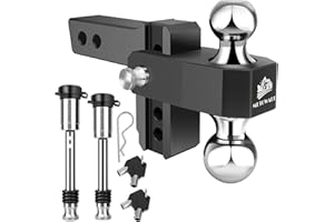 METOWARE Adjustable Trailer Hitch - Aluminum Drop Hitch Fits 2-Inch Receiver - Heavy Duty Tow Hitch with 4-Inch Drop/Rise for Truck (12,500 LBS GTW), Double Anti-Theft Stainless Steel Pin Locks(Black)