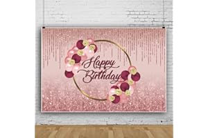 Rose Gold Happy Birthday Backdrop for Women Bokeh Spots Balloons Glitter Backdrop Girls Sweet 16th 18th 21th Birthday Party D