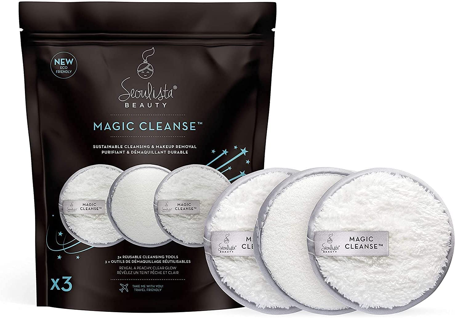 Seoulista Beauty® Magic Cleanse™ 3 Pack | Exfoliation and Face Cleansing Chemical Free | Dermatologist Created Korean Skin Care | Free Makeup Remover Reusable Over 200x | Sustainable Award Winning
