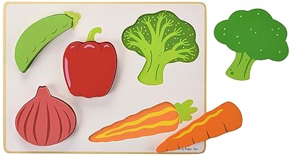Bigjigs Toys Wooden Chunky Lift And See Puzzle-Vegetables