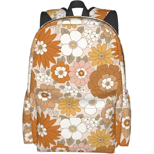 1087 Retro Flowers Stylish Backpack With Adjustable Padded Shoulder Straps Kids main image 2