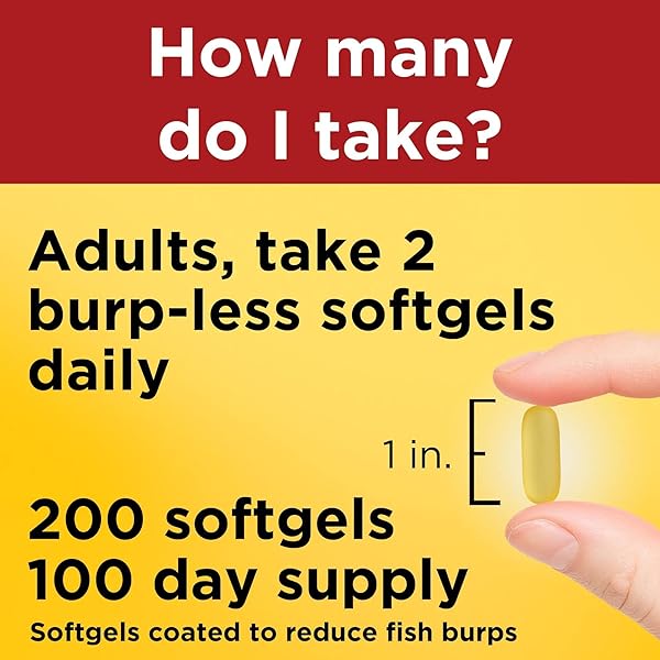 NATURE MADE BURP LESS FISH OIL 1200 MG, FISH OIL SUPPLEMENTS, OMEGA 3 FISH OIL FOR HEALTHY HEART SUPPORT, OMEGA 3 SUPPLEMENT WITH 200 SOFTGELS, 100 DAY SUPPLY