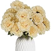INSUNSIX Champagne Carnations Artificial Flowers 21 Heads Silk Carnations with Stems Fake Flower for DIY Wedding Bridal Bouquets Floral Arrangements Home Party Decoration (Champagne)