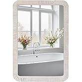 FUIN 20" x 30" Rattan Wicker Rectangle Wall Mounted Bathroom Mirror for Coastal Boho Nursery Decor, White Wash