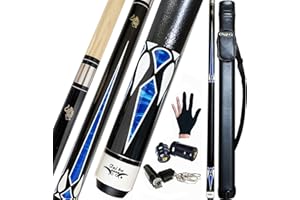 Tai ba cues 2-Piece Pool cue Stick + Hard Case, 13mm Tip, 58", Hardwood Canadian Maple Professional Billiard Pool Cue Stick 18,19,20,21,22 Oz Pool Stick (Selectable)-Blue, Black, Red, Gray, Green