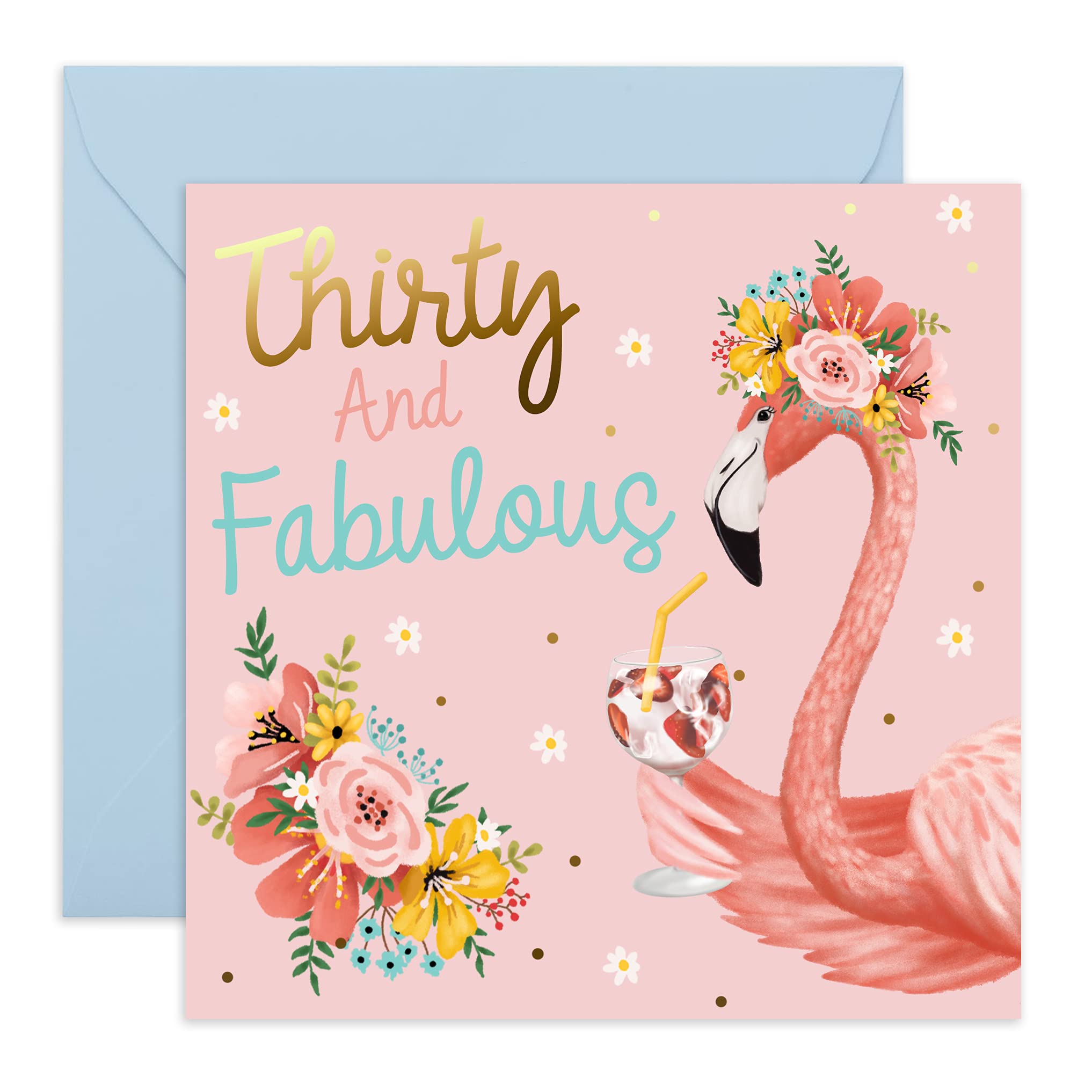 Central 23 - 30th Birthday Card - Thirty and Fabulous - Flamingo Drinking Gin - For Her