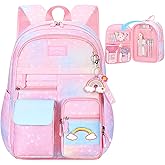 IHZZ Kawaii Backpack, Pink Backpack for Girls, Kid Starry Rainbow Bookbag, Cute Backpack for Kids, Aesthetic Backpack, Pink
