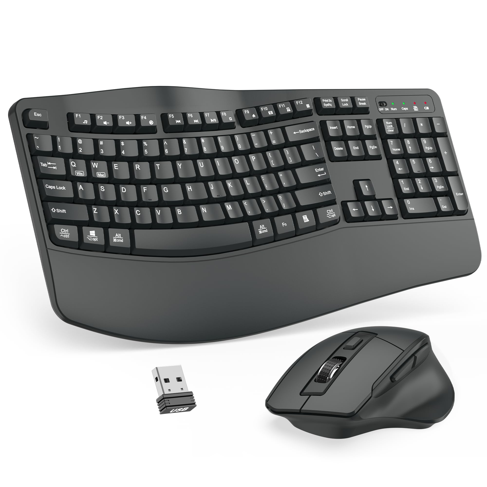Photo 1 of Wireless Keyboard and Mouse Combo, 2.4G Full Size Wave Keys Ergonomic Keyboard with Wrist Rest and 3-Level DPI Adjustable Wireless Ergonomic Mouse for Windows, Mac OS Desktop/Laptop/PC(Graphite)