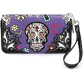 Sugar Skull Western Cross Clutch Wallet Day of the Dead Wristlet Purse Calavera