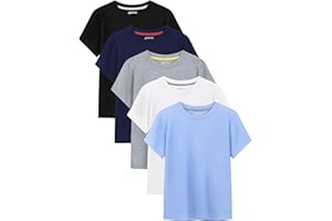 JORHIG 5 Pack Boys Shirts Cotton Boys T-Shirts Boys Short Sleeve Crew Neck T-Shirts Boys Kids Tops 2-18 Years