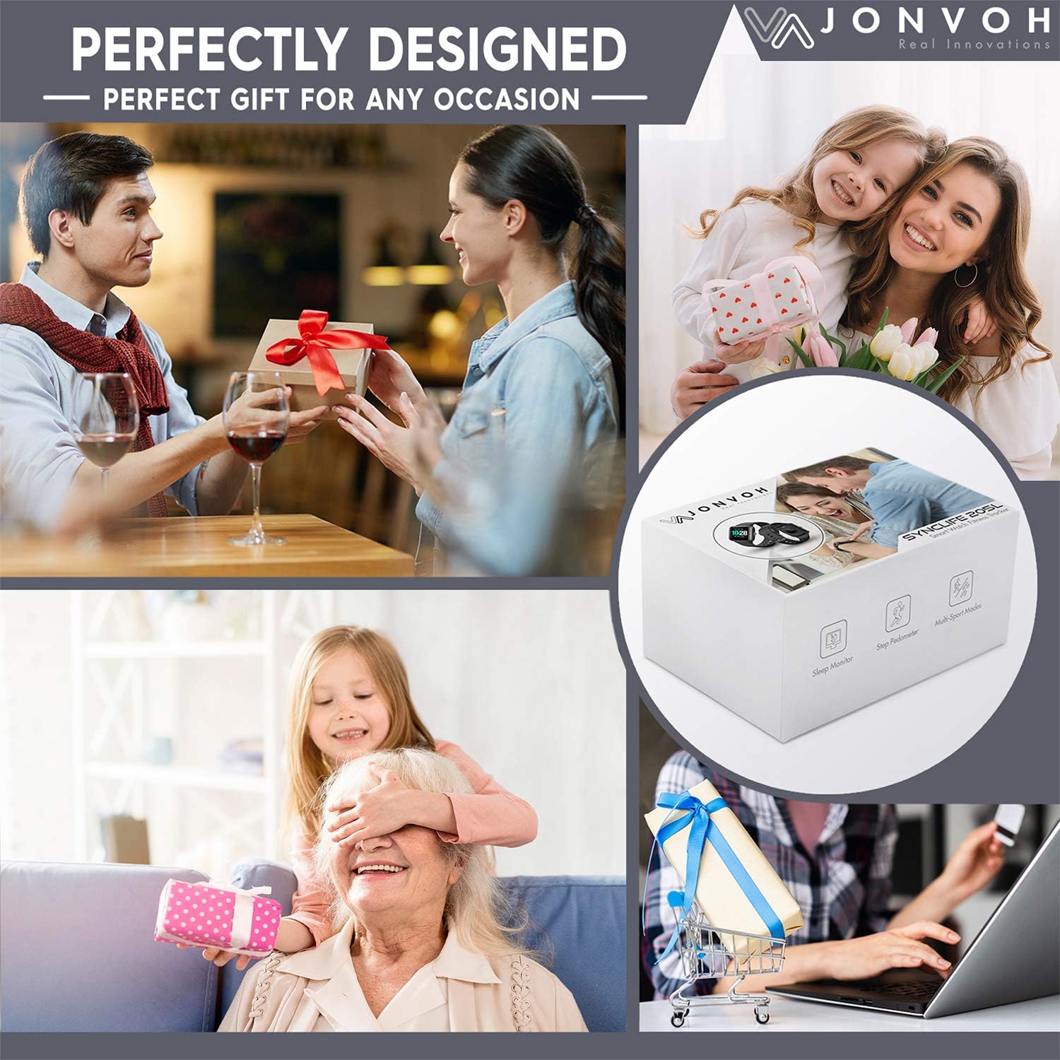 JONVOH Smart Watch Fitness Tracker for Men Women Smartwatch Digital Heart Rate Monitor, Bluetooth IP68 waterproof - Image 3