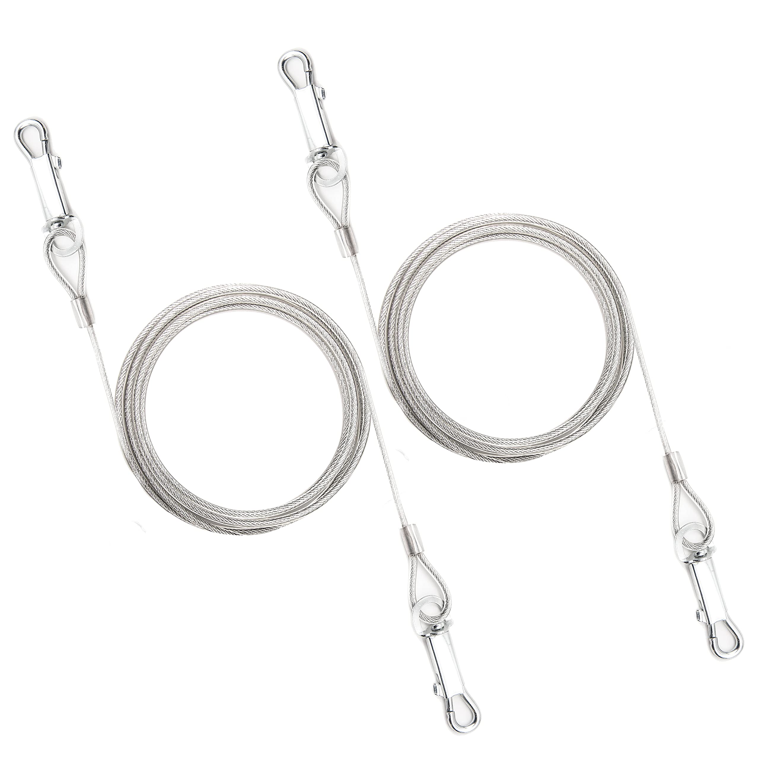 2x 1.8m – Tie Out Cable for Dogs – PVC Cover, Heavy Duty – Dog Chains for Outdoor Use with Anchor Stake, Training Lead Cables – Ideal for Small & Medium Dogs (6ft (SILVER), Pack of 2) — image 1