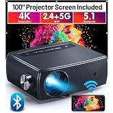 Projector, CLOKOWE 10000L 1080P HD 5G WiFi Bluetooth Projector, Portable Movie Projector with Screen, Home Theater Video Projector Compatible with Android/iOS/TV Stick/PS4, Support 4K&amp;300&rdquo;