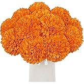 Briful 12 Pcs Artificial Orange Chrysanthemum Stems – 11” Tall Silk Mums Flower Heads with Green Leaves, Flexible Stems for Fall Floral Pick Arrangements, Home, Wedding & Seasonal Decorations