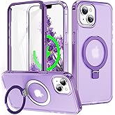 Turquiase for iPhone 14/13 Full Body Shockproof Case with Magnetic Invisible Stand [Compatible with MagSafe] Built-in Screen Protector Military Drop ProtectionTranslucent Phone Cover -Purple