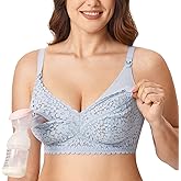 MOMANDA Women's Pumping Bra Hands Free Cute Lace Support Nursing Bras for Maternity Breast
