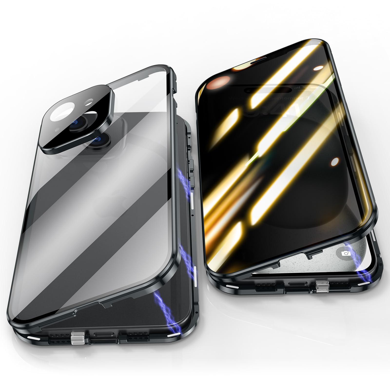 Jonwelsy Anti Peeping Case for iPhone 15 Plus (6.7"), 360 Degree Front and Back Privacy Tempered Glass Cover, Anti SPY Screen, Anti Peep Magnetic Adsorption Metal Bumper for iPhone 15+ (Black) โ image 1
