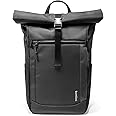 tomtoc Rolltop Laptop Backpack, Water-Resistant Travel Backpack Commute Expandable Casual Daypack for 13-17.3 inch Laptop, Rucksack for Work College Trip, Capacity Adjustable 25-30L, Black