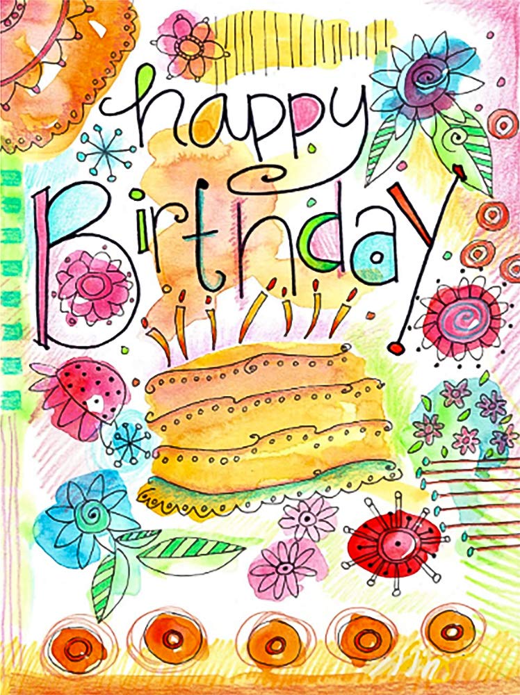 Happy Birthday Watercolor Cake and Candles Decorative Garden Flag, Double Sided, 12" x 18" Inches, Outdoor Banner