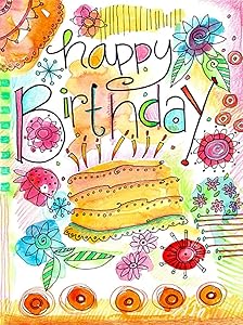 Happy Birthday Watercolor Cake and Candles Decorative Garden Flag, Double Sided, 12" x 18" Inches, Outdoor Banner