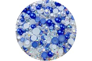 XINHONGO Mix Resin Rhinestones Half Round Pearls,30g Flatback Rhinestones Half Pearl Beads for Crafts Multi Size 3mm-10mm Half Pearl Rhinestone for Bottles,Tumblers,Nail Art,Clothes Shoes (Blue Series)