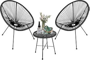 ELEGIBLISS 3-Pieces Patio Bistro Chair Set, Indoor & Outdoor Acapulco Patio Furniture with Glass Table, All-Weather Conversation Bistro Set, Lounge Seating Chair Set, Black