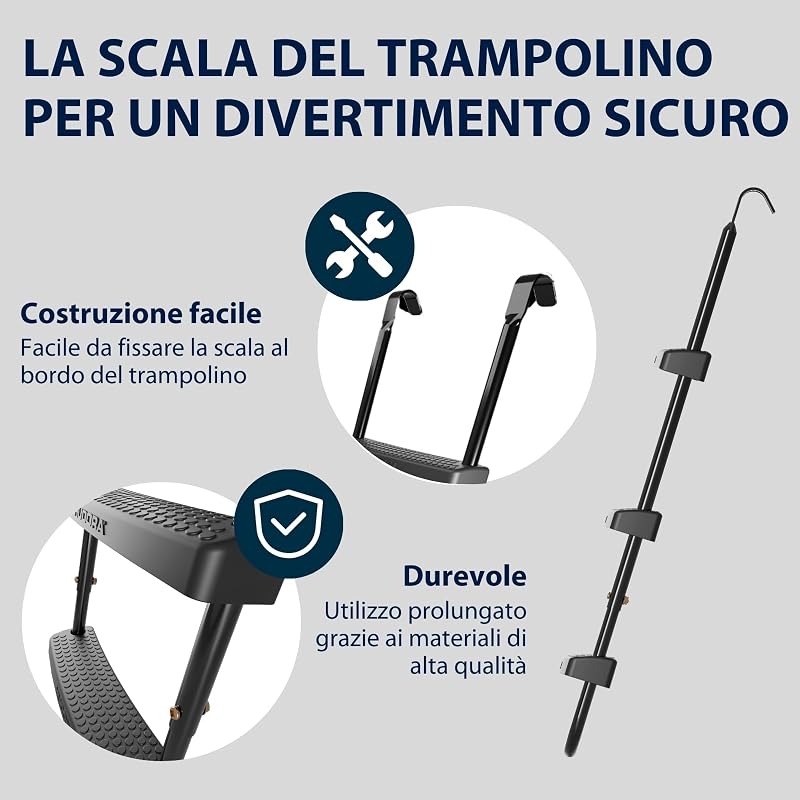 Scaletta Universale - scaletta per Trampolino Antiscivolo con scalini Larghi - scaletta di Sicurezza Regolabile per Il Trampolino - Scala di Alta qualità e Resistente ai Raggi UV — foto 4 di 6