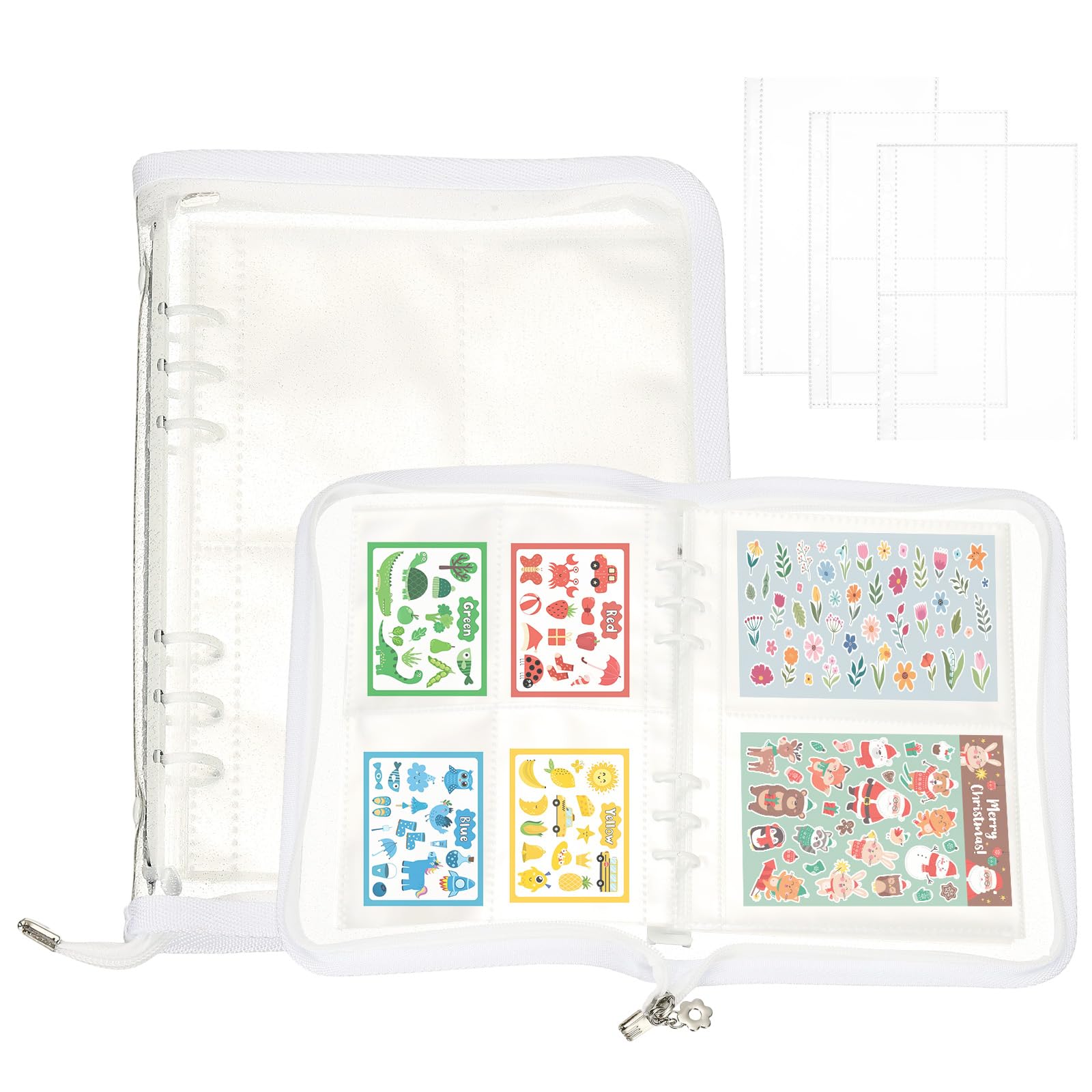 PATIKIL Sticker Organizer Binder, Reusable A5 Sticker Album Collecting Book Glitter Cover Zipper Binder with 180 Pocket, White