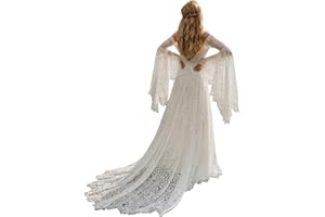 YMFFW Women's Wedding Dresses Boho for Bride with Long Sleeves Plus Size Lace Beach Bridal Gowns Bohemian Wedding Gowns