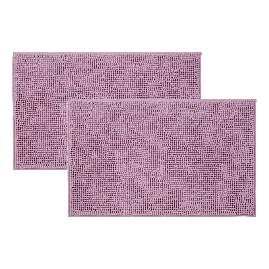 Allure Pack of 2 Bobble Chenille Bath Mat Non Slip 50 x 80cm - Soft, Absorbent, Easy Care (Heather)