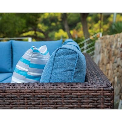 Buy Cosiest 4 Piece Propane Fire Pit Outdoor Sectional Sofa Brown Patio Furniture Set W 32 Inch Square Wicker Fire Table 40 000 Btu Glass Wind Guard For Garden Pool Backyard Online In Vietnam B081jp7mby